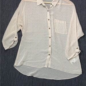 Quiksilver Light Cream Sheer Button-Down Blouse with Pocket